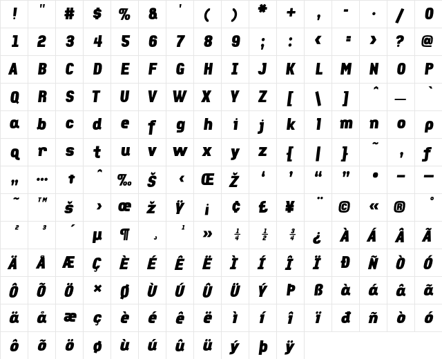 FauxCRA ExtraBoldItalic  glyph index