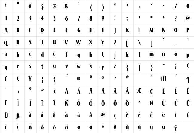 Jandoni Medium  glyph index