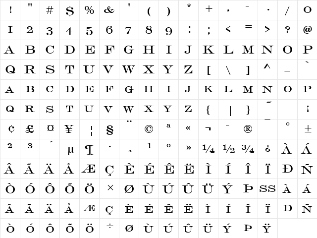Engravers Becker Caps Regular  glyph index