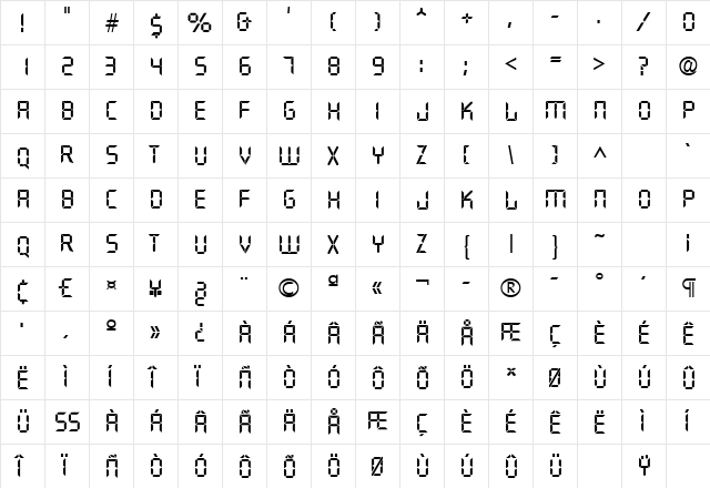 Digital SF Regular  glyph index