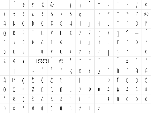 Bittersweet NF Regular  glyph index