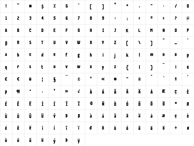 Large Regular  glyph index