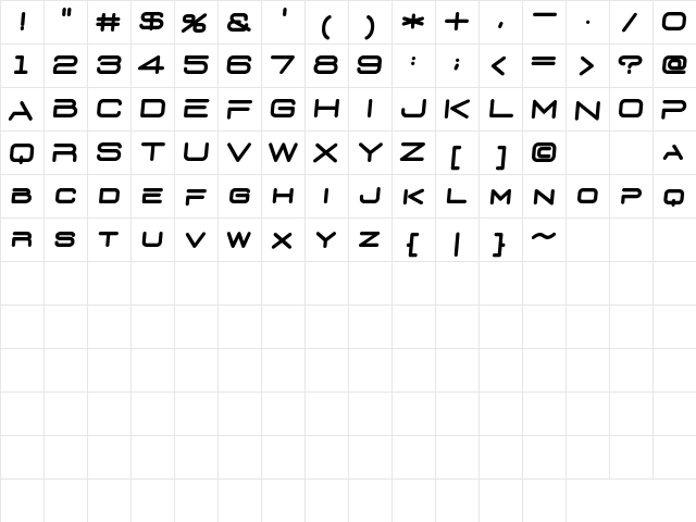 D3 Euronism Bold italic Regular  glyph index