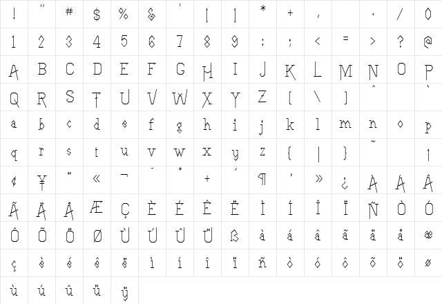 LineDrive Plain  glyph index