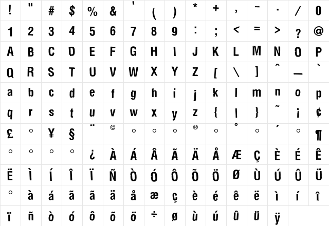 Dirtyhouse Regular  glyph index