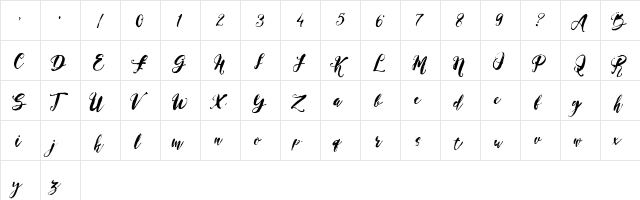 Magical Stylish Script Demo Regular  glyph index