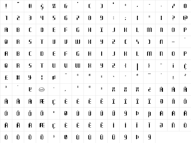 Jetway Condensed Condensed  glyph index