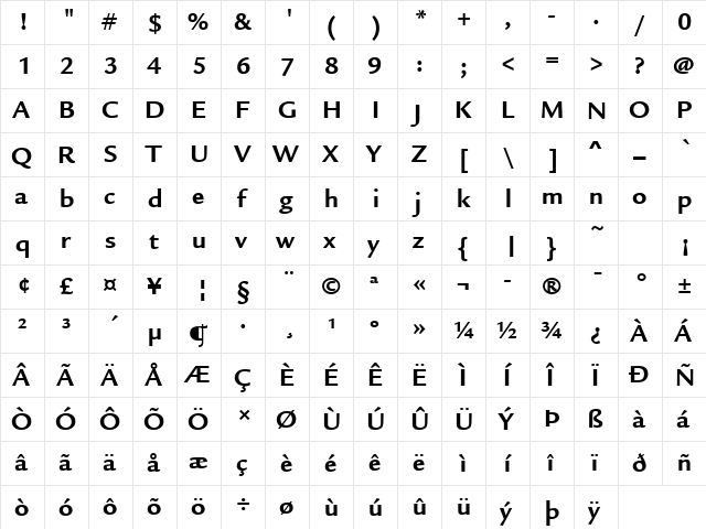 Legacy Sans ITC TT Bold  glyph index