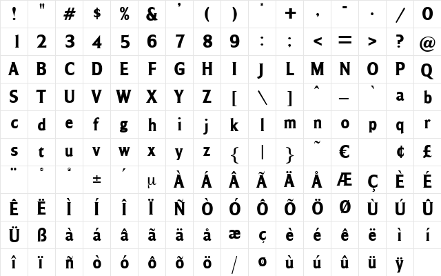 AltonaBold Regular  glyph index