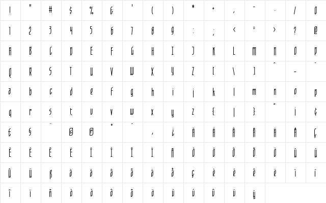 LeafletLight Regular  glyph index