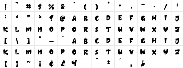 Thick Regular  glyph index