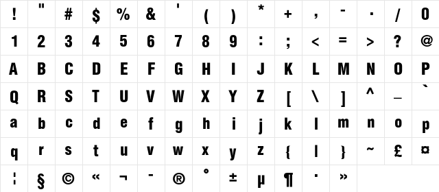 HeliosCondBlackC Regular  glyph index