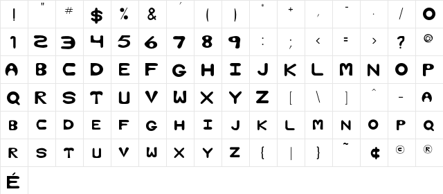Marky Regular  glyph index