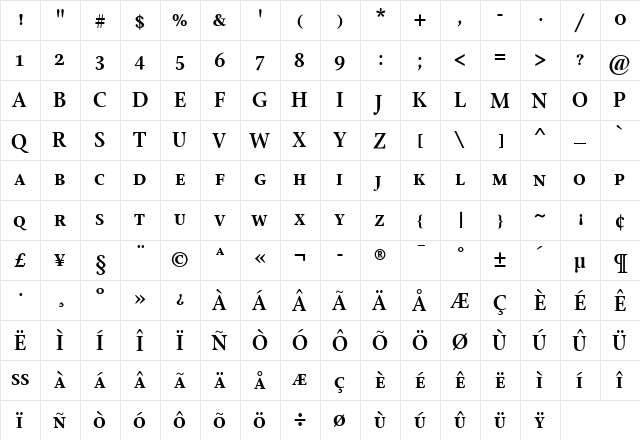 StonePrint Regular  glyph index