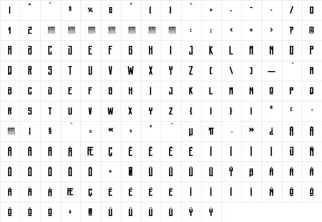 Bozos_PersonalUseOnly Regular  glyph index