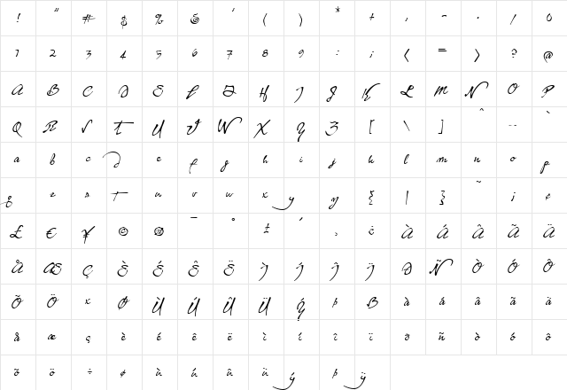 Yankee Ghosts BB Regular  glyph index