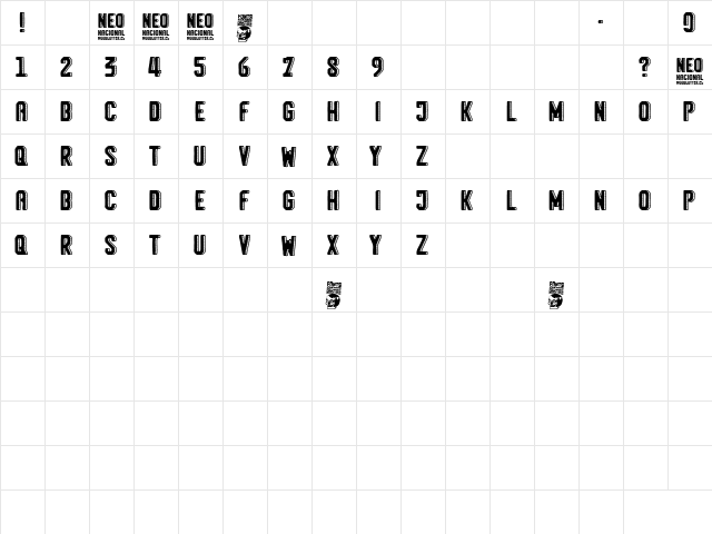 Neo Nacional Regular  glyph index