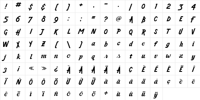 Huoncry-Plain Regular  glyph index