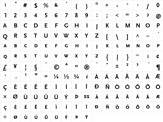 Scala Sans Bold SC  glyph index