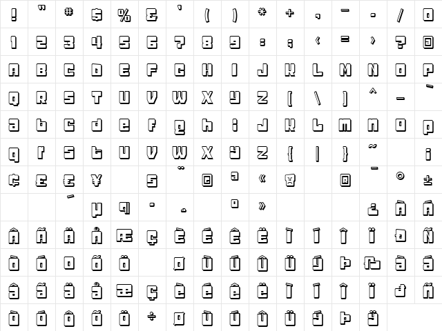 Headcold Shadow Regular  glyph index