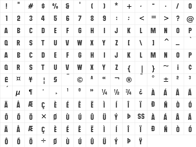 Maximus Regular  glyph index