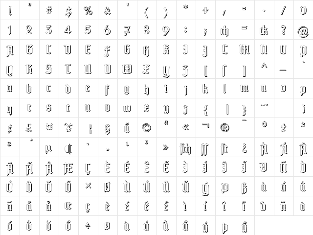 TypographerTextur Schatten Regular  glyph index