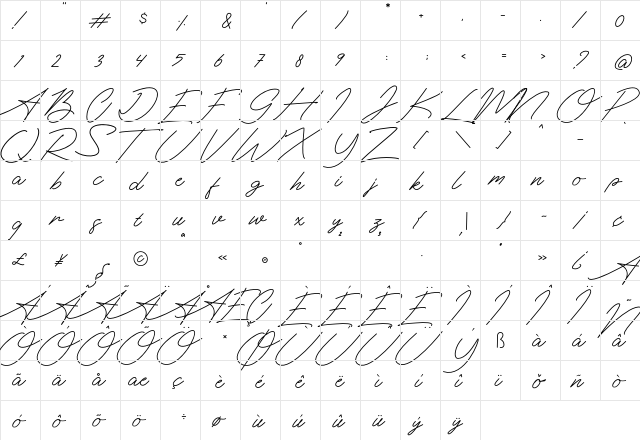 The Essential Regular  glyph index