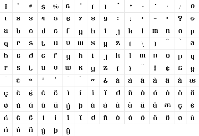 LHFClaretian Regular  glyph index