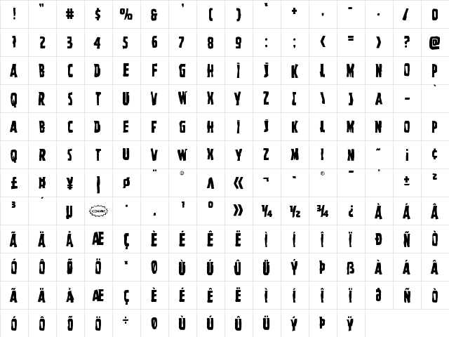 Ghoulish Intent Mangled Regular  glyph index