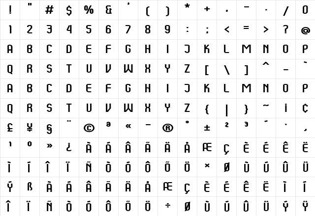 Kumba Expanded  glyph index