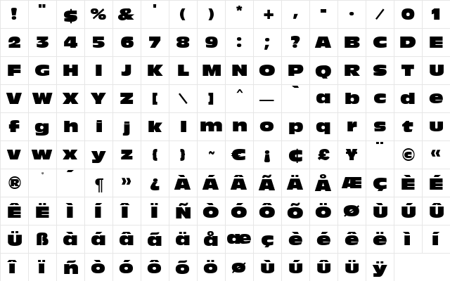 Olive Nord MN Bold  glyph index