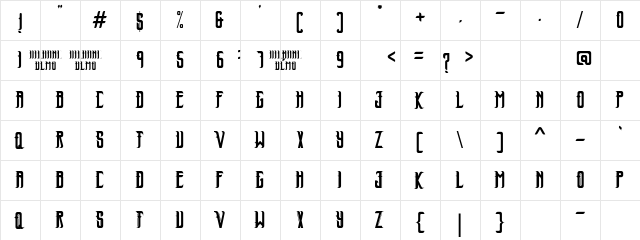 Hildane Regular  glyph index
