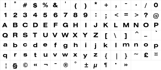 HeliosExtC Bold  glyph index