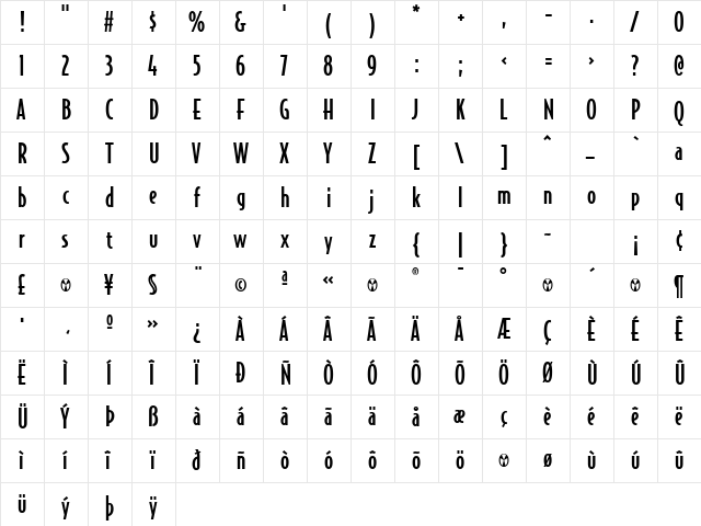 BodegaSansMedium Regular  glyph index