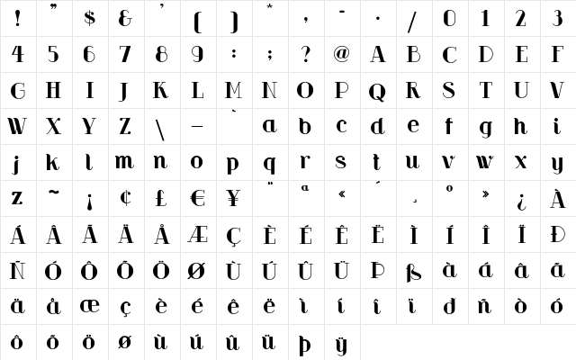 RiotSquad Regular  glyph index