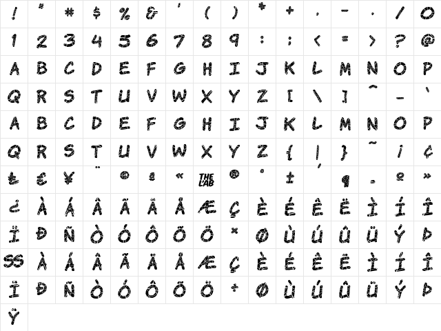 Komika Krak Regular  glyph index