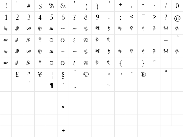 Tribal Dragons Tattoo Designs Regular  glyph index