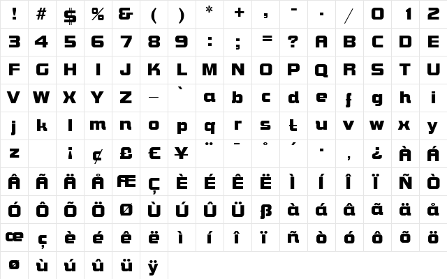 B790-Deco Regular  glyph index