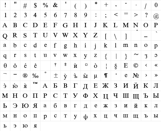 TmsEBD Normal  glyph index