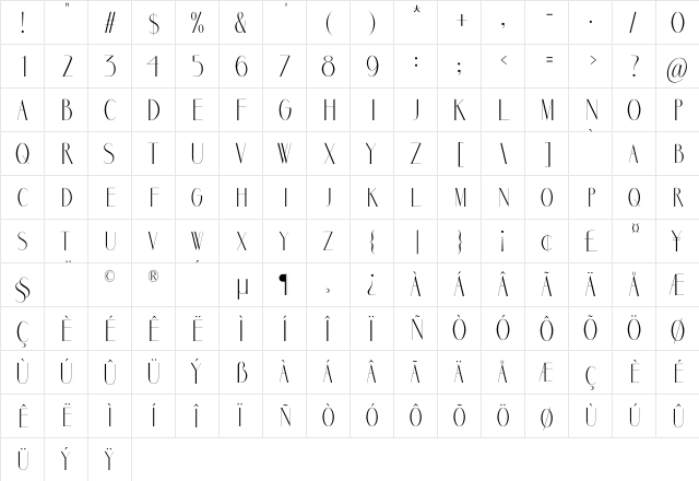Marbre Sans Regular  glyph index