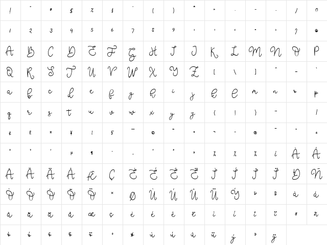 Stellova Regular  glyph index