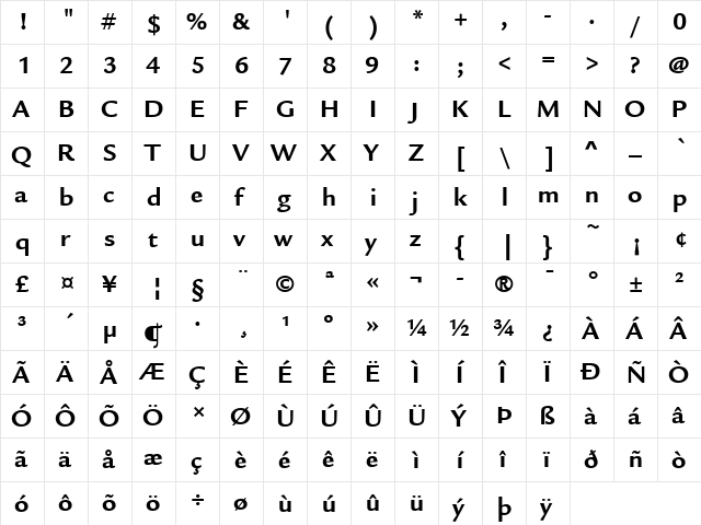 ITCLegacySans LT Book Bold  glyph index