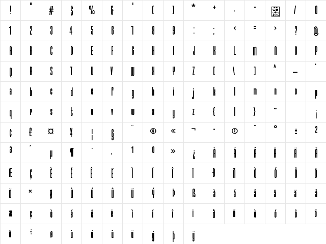 Typo-Longest Demo Bold  glyph index
