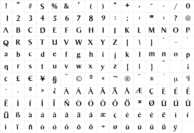 SigvarSerial-Medium Regular  glyph index