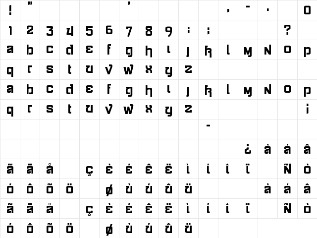 Siamese Katsong Regular  glyph index