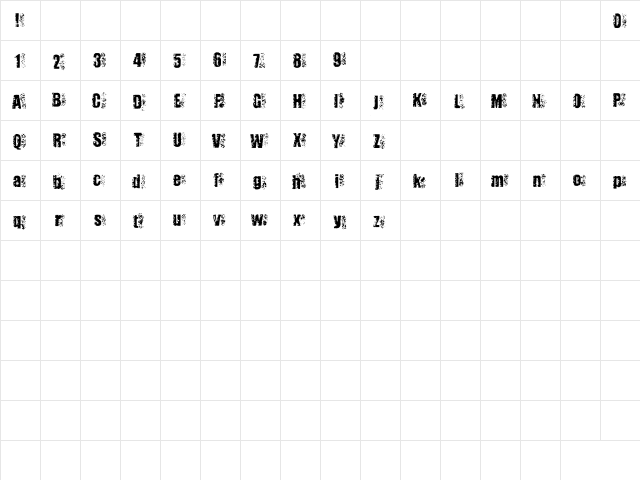 stamped out Regular  glyph index