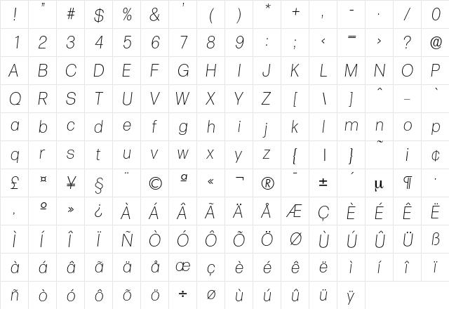Formula-XlightIta Regular  glyph index