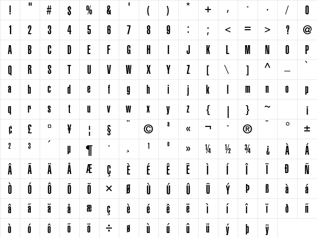 Helvetica LT Std Ultra Compressed  glyph index