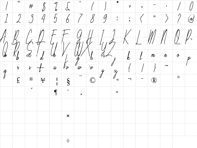 Galliyani Regular  glyph index