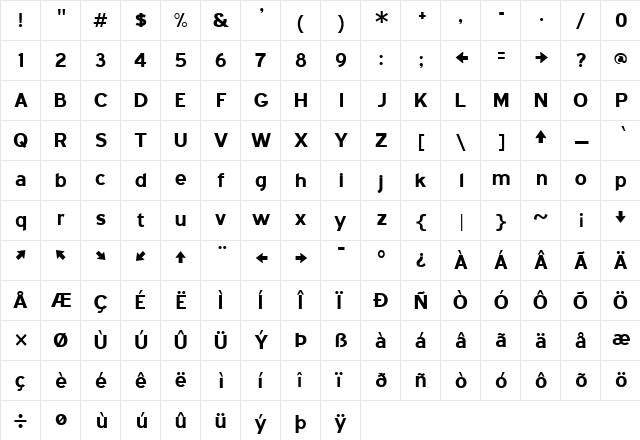 Blue Highway Bold  glyph index